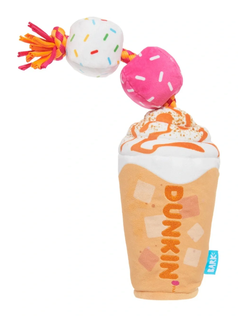 Dunkin joy dog toys snackin’ bacon and Dunkin’ signature latte